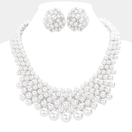 Rhinestone Embellished Pearl Cluster Necklace
