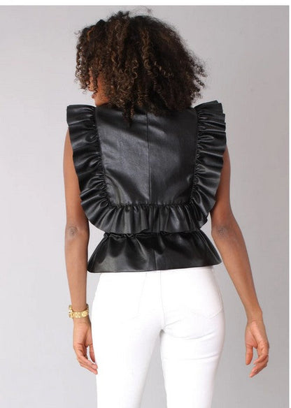 For Her NYC- Ruffled Leather Peplum Vest -81758