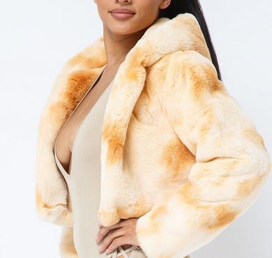 Tie Dye Faux Fur Crop Hooded Coat