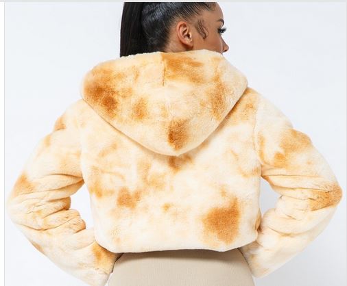 Tie Dye Faux Fur Crop Hooded Coat