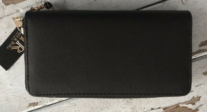 Resale New- Rebecca and Rifka Black and Gold Double Zipper Wrislet Wallet